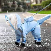 masoe Impermeable para Perro con Capucha, Impermeable Perro Pequeños y Medianos con Rayas Reflectantes y Cubre Cola, Ajustable, Un Impermeable con Botas de Perro(Azul, X-Large) - Azul - Ver 7