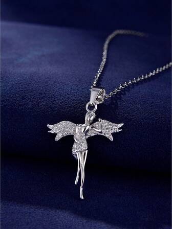 1pc 925 Sterling Silver Exquisite Wing Angel Necklace For Women Girl Elegant Fairy Zirconia Pendants Daily Wear Party Gifts