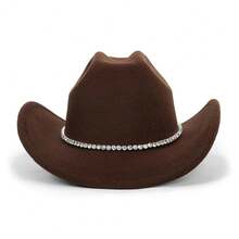 Women Sparkly-Rhinestone Western-Cowgirl-Hat Glitter-Bling Cowboy-Hat Felt-Rodeo-Hat For Disco-Party Medium/Large{"Size_name":"Medium-Large","Color_name":"OneRhinestoneDecor-Brown"} - One 水鑽裝飾棕色中大號 - 查看 5