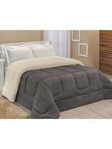 Sherpa Quilt Blanket With Blanket, Thick Queen Size Double Bedroom Blanket, Colors, 2.40cm X 2.20cm - Xám - Xem 1