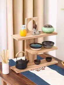 1pc Retro Wooden Perfume Rack, Vintage Solid Wood Multi-Layer Cosmetic Display Shelf - Brown - View 9