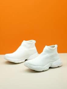 Unisex Kids -On Knit Sneakers, Black Athletic Casual Sock Shoes - White - View 2