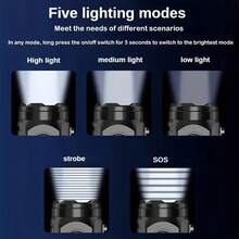 Portable Rechargeable  Flashlight| 5 Modes, 1200mAh Lithium Battery, Super Bright 3-LED 2000LM, 500m Long-Range Beam| Pocket-Sized Compact Flashlight For Outdoor, Night Fishing, Camping, Cycling, Hiking, Emergency Light, Night Shift Workers - Black, 1 Pack - View 8