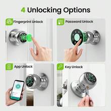 Fingerprint Door Lock, 4 In 1 Fingerprint Door Knob With Keypad, App Control, Auto Lock, Biometric Door Knob With Lock Bedroom, Apartment, Garage, Home Office