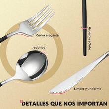 24 Piezas Cubiertos De Acero Inoxidable, Juego De Cubiertos Para 6, Cubiertos Profesionales Con Cuchillos, Tenedores y Cucharas Resistente Al Lavaplatos! Para Casa, Restaurante o Viaje Oro - Nergo y Plata - Ver 4