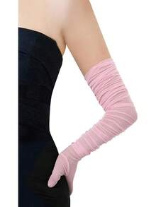 Long Mesh Gloves For Women, Stretchy Tulle Opera Party Gloves, Elegant Wedding Costume Accessory - Màu Hồng baby - Xem 3
