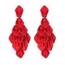 FIBO STEEL Acrylic Petal Earrings For Women Red Statement Earrings Dangle Rhombic Boho Flower Lime Green Orange Rose Big Bold Colorful Costume Jewelry Long Drop Dangle Earrings{"Color_name":"Red"} - 紅色的 - 查看 2