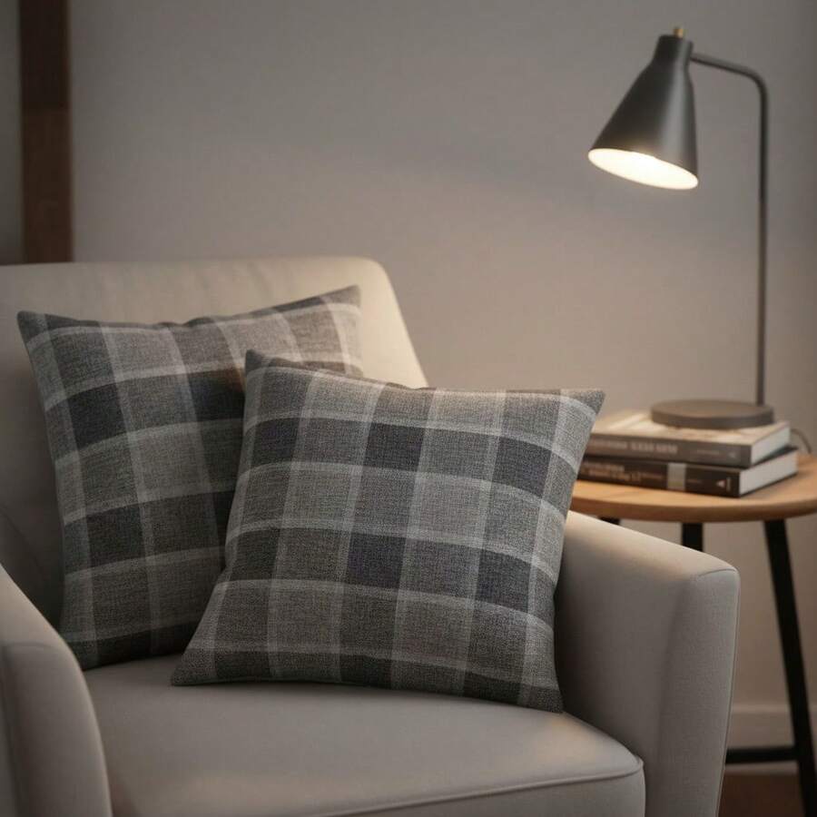 Set Of 2 Decorative Pillow Covers 45x45cm Rustic Linen Style - Gris Oscuro - Ver 1