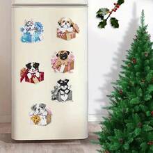 6 piezas Kit de Pintura de Diamantes - Lindo Cachorro en Caja de Regalo - Imanes de Nevera Hechos a Mano Multicolor, Pegatinas para Coche y Nevera con Accesorios de Decoración DIY Fáciles, Regalos Adorables de Halloween y Navidad, Diamantes Brillantes