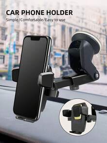 1 pieza Soporte Para Celular Para Carro Universal, Porta Celular Para Carro, Pieza Soporte De Teléfono Móvil Ajustable De 360 Grados Negro , Soporte Para Teléfono Móvil Para Coche, Soporte Para Teléfono Móvil Para Coche, Soporte De Clip Para Ventilación De Aire, Soporte Para Teléfono Móvil Para Automóvil, Soporte Para Teléfono Inteligente Gps,Soporte multiusos con ventosa para el salpicadero del coche - Negro - Ver 2