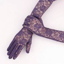 Lace Gloves Women Elbow Length Tea Party Opera Princess Lace Gloves For Women Girls{"Color_name":"Purple"} - 紫色 - 查看 8