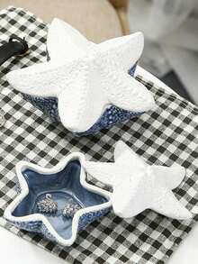 1pc Decorative Ceramic Jewelry Tray, Seashell, Starfish Shaped Trinket Dish, Ceramic Ring Earring Holder, Ocean Theme Decor Dish For Rings, Earrings, Necklaces, Bracelets, Watches, Keys, Bathroom, Bedroom, Office Accessories, Home Decor