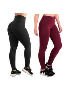 Kit 2 Women's Thermal Plush Flannel Leg Pants Winter Gym - 1 ĐEN + 1 XANH ĐẬM - Xem 10