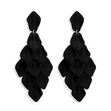 FIBO STEEL Acrylic Petal Earrings For Women Red Statement Earrings Dangle Rhombic Boho Flower Lime Green Orange Rose Big Bold Colorful Costume Jewelry Long Drop Dangle Earrings{"Color_name":"Black"} - Black - 查看 1