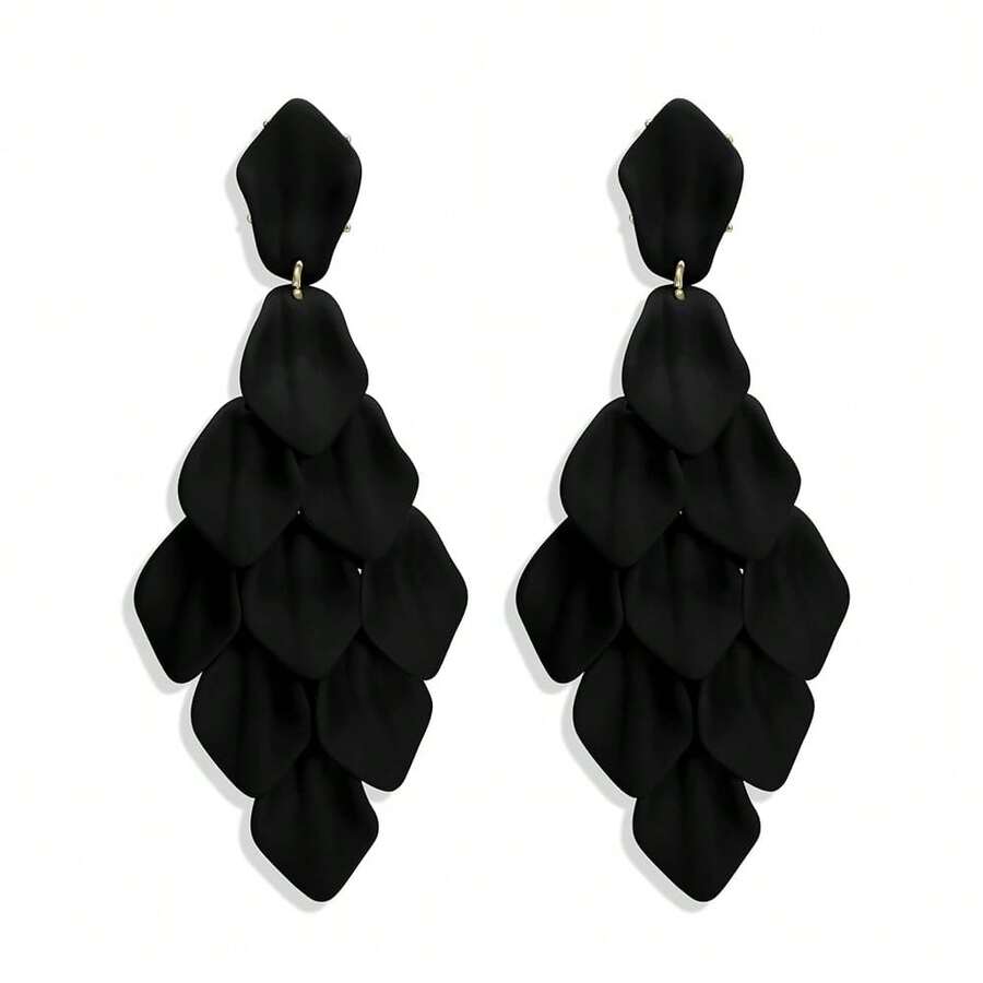FIBO STEEL Acrylic Petal Earrings For Women Red Statement Earrings Dangle Rhombic Boho Flower Lime Green Orange Rose Big Bold Colorful Costume Jewelry Long Drop Dangle Earrings{"Color_name":"Black"} - Black - 查看 1