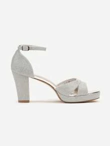 Sparkly Platform Heels Women's Summer Evening/Party Shoes - Silver - View 3