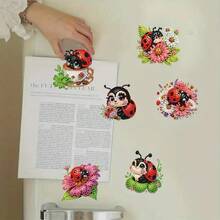 6pcs Diamond Painting Kits, Cute Cartoon Animal & Floral Ladybug Patterns - Handmade Multi-Color Refrigerator Decor For Party And Daily Use, Fridge And Car Decoration - Multicolor - View 5