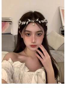 Crystal Leaves Crown Headband Full Of Diamonds, Vintage Fairy Princess Jewelry, Suitable For Bridal Wedding - Bạc - Xem 3