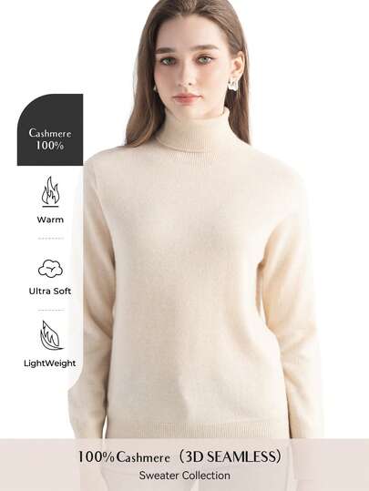 Women's 100% Pure Cashmere Women's Sweater Turtleneck Long Sleeve Warm Soft 2025 Fall Winter Knitted Pullover
