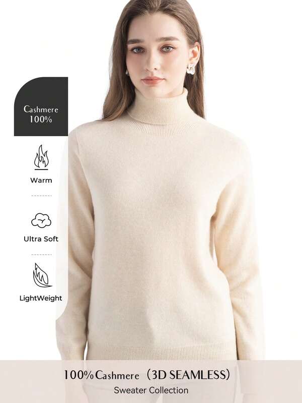 Women's 100% Pure Cashmere Women's Sweater Turtleneck Long Sleeve Warm Soft 2025 Fall Winter Knitted Pullover