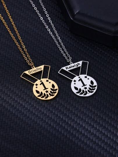 1pc Customized Name Necklace, Girl's Personalized Cursive Letter Pendant Stainless Steel Jewelry Chain Necklace, Fashionable, Autumn Style, Casual, Vintage, Old Money, Minimalist, Personalized, Unique
