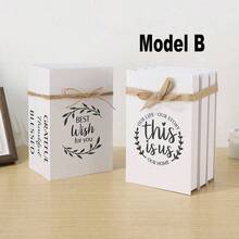 4 件/1 件可折叠简约乡村仿书装饰品，配白色亚麻绳，农舍风格咖啡桌装饰 - BEST WISH FOR YOU - 查看 7