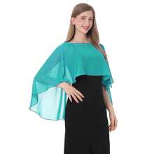 Baoqiya Women's Capelet Shawls And Wraps For Evening Dresses Soft Bridesmaid Shawl Chiffon Cape Wedding Cover Up{"Color_name":"Turquoise"} - 綠松石 - 查看 1