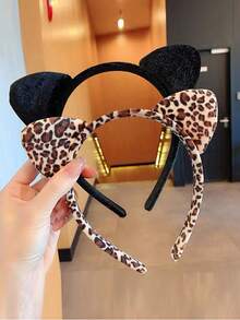 1pc Leopard Print Cat Ear Headband Costume Hair Accessory, Christmas/New Year Gift Halloween