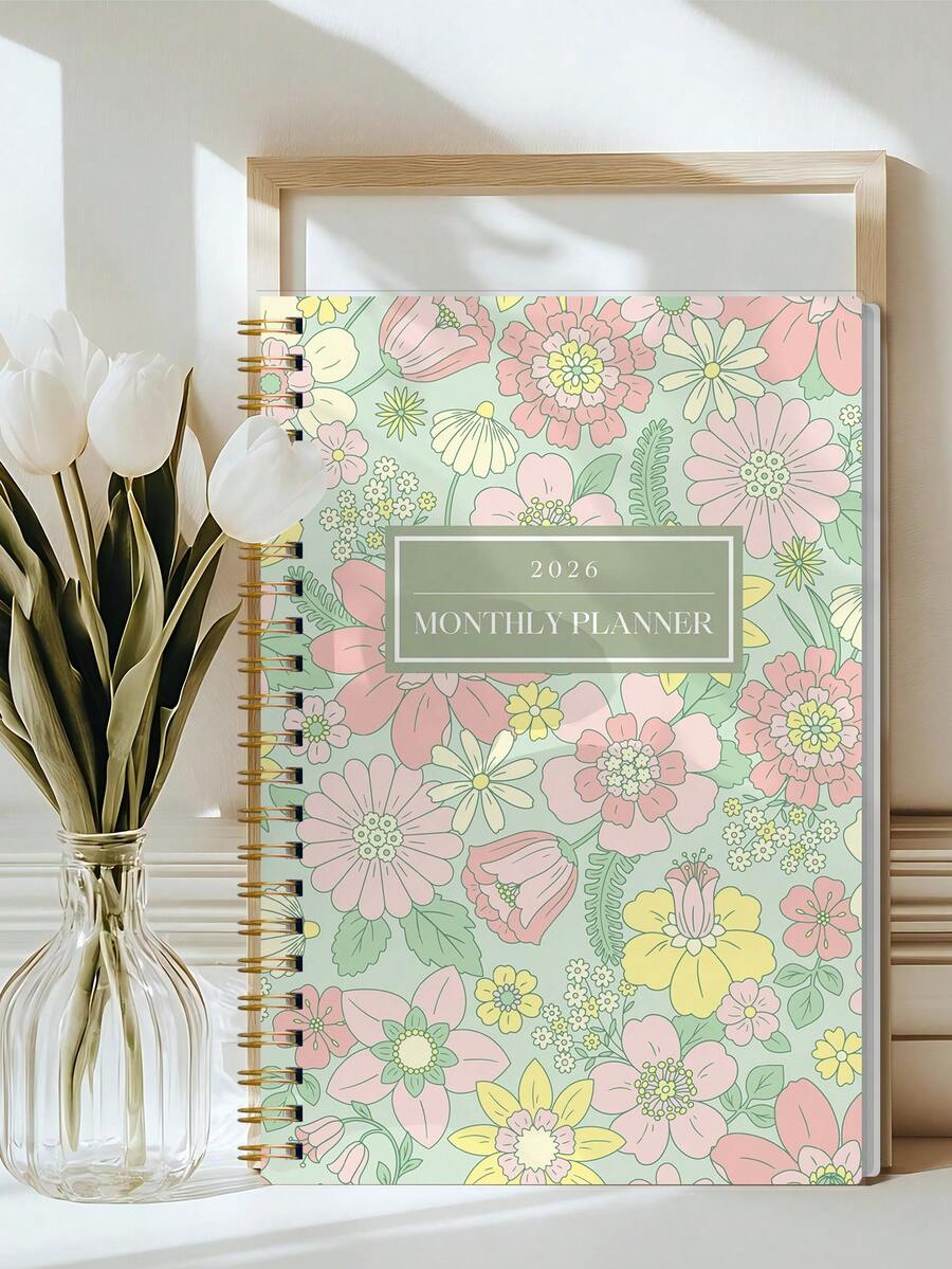 2026年全年月度计划本 – A5螺旋装订月历，大格子，带笔记和待办事项 – 帮助您安排日程、追踪目标和管理时间，学校办公用品，桌面配件，女士礼物，教师节礼物，母亲节礼物