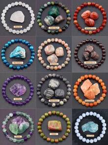 1条6/8/10毫米天然石珠手链，可选虎眼石/玛瑙/水晶/黑曜石，具有增强能量和智慧的疗愈功效，可叠戴，适合青少年，日常佩戴，派对，礼品，手工饰品 - 彩色 - 查看 2