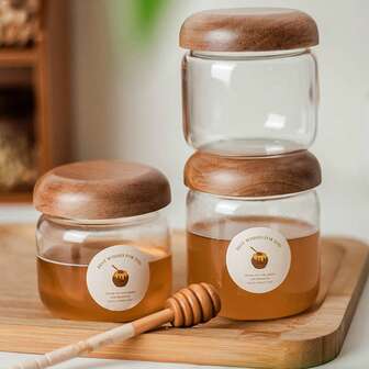 多功能密封罐，透明玻璃蜂蜜瓶，玻璃罐，密封罐，茶叶罐，果酱罐，储物容器，玻璃瓶，玻璃密封罐
