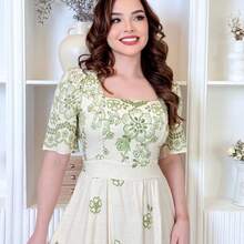 Floral Dress, All-Over Print, Print With Special Effect, Ruffle Detail, Wedding Dress. - 淺綠色 - 查看 3