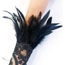 L'VOW 2Pcs Gothic Black Lace Feather Long Gloves For Women Halloween Witch Costume Swan Wristband Cuff{"Color_name":"B-Black"} - B-黑色 - 查看 9
