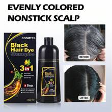 Shampoo 3 en 1 para Canas - Champú Colorante Negro con Ingredientes Herbales, 500ml, Fragancia de Romero para Adultos de Todos Tipos de Cabello - Negro - Ver 3