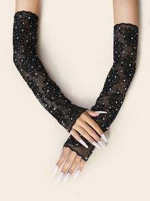 1 Pair Lace Sexy Party Arm Sleeves, Fashionable Rhinestone Decor Sun Protection Sleeve Cuffs, Suit For Party Costume Dress Summer - Multicolor - View 5
