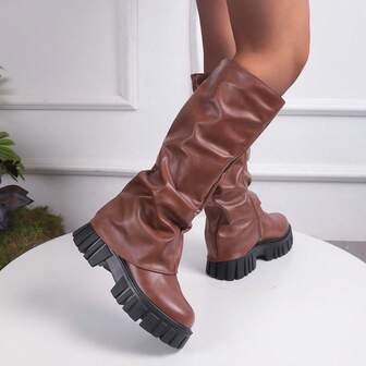 Botas de moda para mujer, botas de tobillo y botas cortas, de unicolor en estilo occidental, de piel sintética, con cremallera lateral, hebilla, ojetes metálicos, plataforma, ligeras, cómodas, cálidas, adecuadas para vacaciones, otoño/invierno