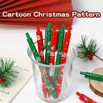 Cartoon Christmas Pen, Push-Button Pen, Cute Press-Type Pen, Christmas Holiday, Neutral Pen, Student Learning Stationery Signing Pen