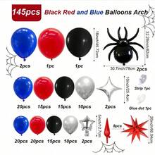 Halloween Balloon Arch Garland Kit,145pcs Black, Red And Navy Blue Balloon Arch And Garland Set, Spider Theme Balloon Arch, Suitable For Men, Comes With Star Bursts And Star Foil Balloons, Fit For Spider Theme Birthday Party Decor