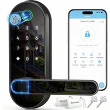 Keyless Entry Fingerprint Digital With Handle Keypad: Electronic Lock With Code, App Control Biometric Deadbolt Door Knob Front, Interior, Exterior Bedroom Door Black