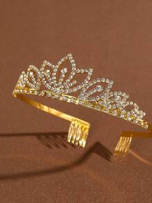 1pc Elegant Crown Party Bridal Crown Headband, Rhinestone Headpiece, Bride Hairpiece, Coronas, Tiara