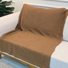 Knitted Blanket Sofa Armchair 150x100cm Siena Decor Living Room - Camel - View 1