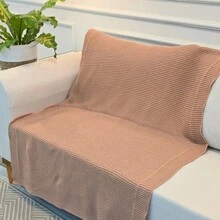 Knitted Blanket Sofa Armchair 150x100cm Siena Decor Living Room - Nude - View 8