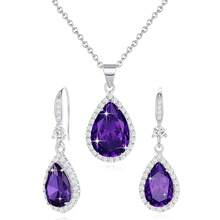 Women Jewelry Set Silver/Gold Plated Teardrop Pendant Necklace Dangle Drop Earrings Dangling Sets Birthstone Crystals Rhinestone,Birthday Anniversary Wedding Mother's Day Gifts For Women{"Color_name":"02.February-WhiteGoldPlated|Amethyst"} - 2月2日-白金鍍層|紫水晶 - 查看 6