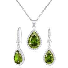 Women Jewelry Set Silver/Gold Plated Teardrop Pendant Necklace Dangle Drop Earrings Dangling Sets Birthstone Crystals Rhinestone,Birthday Anniversary Wedding Mother's Day Gifts For Women{"Color_name":"08.August-WhiteGoldPlated|Peridot"} - 08.八月-白金鍍|橄欖石 - 查看 6