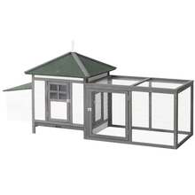 Bantam Chicken Coop, Winter-Proof Chicken House With Run, Perches, Nesting Box, Pinewood, Grey And White, 196 X 76 X 97 Cm