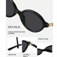 Women's Retro Oval Sunglasses, Stylish Small Retro Round Sunglasses, UV Protection - Black - View 5