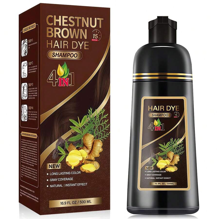 Shampoo Tinte Instantáneo 4 en 1 para Mujer y Hombre - Suave, Cobertura de Canas y Larga Duración - Color Café Oscuro - CAFÉ OSCURO - Ver 1