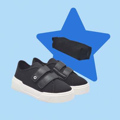 Kit Tênis Infantil Masculino e Estojo Preto Masculino Para Escola Tênis Confortável da Moda