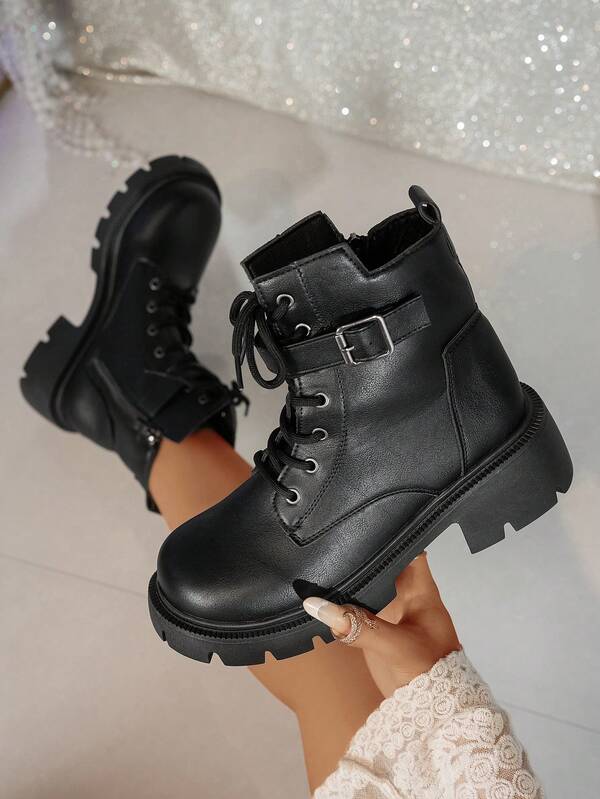 2025 Vintage PU Leather Metal Eyelet Lace-Up Buckle Outdoor Winter