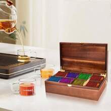 Caja para T Fabricada con Madera, para T, Caf, Especias, con 8 Compartimentos, Diseo Minimalista, Compacto y Multifuncional, para Despensa, Nevera, Cocina - Grano de madera - Ver 6